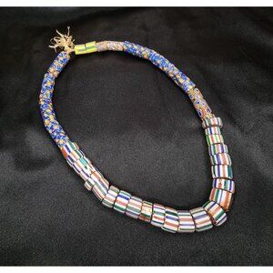 Antique African Trade Bead Necklace With Chevron & Millefiori Glass Beads